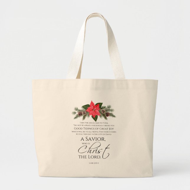 Luke 2:10-11 Poinsettia-julskript Jumbo Tygkasse (Framsidan)