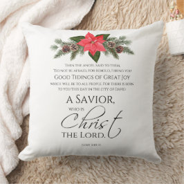 Luke 2:10-11 Poinsettia-julskript Kudde