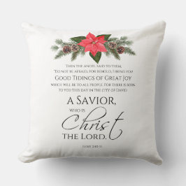 Luke 2:10-11 Poinsettia-julskript Kudde