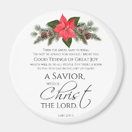 Luke 2:10-11 Poinsettia-julskript Magnet
