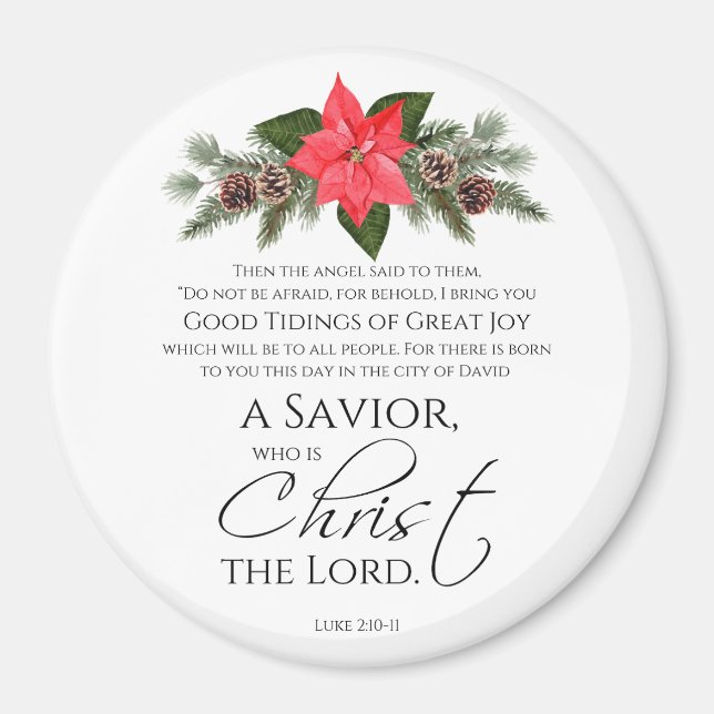 Luke 2:10-11 Poinsettia-julskript Magnet (Framsidan)