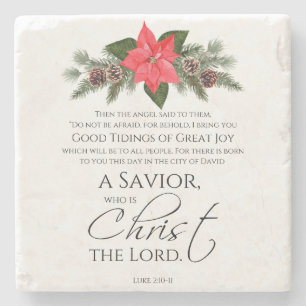 Luke 2:10-11 Poinsettia-julskript Stenunderlägg