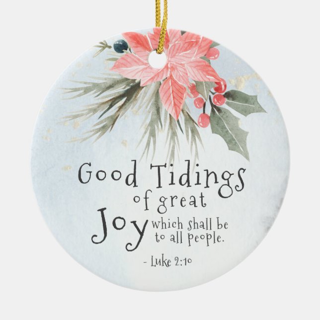 Luke 2:10 Bra tidningar av underbar glädje, jul Julgransprydnad Keramik (Framsidan)