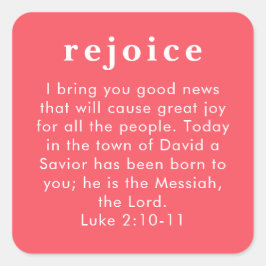 Luke 2:10 Red Bible Verse Christian Christmas Fyrkantigt Klistermärke