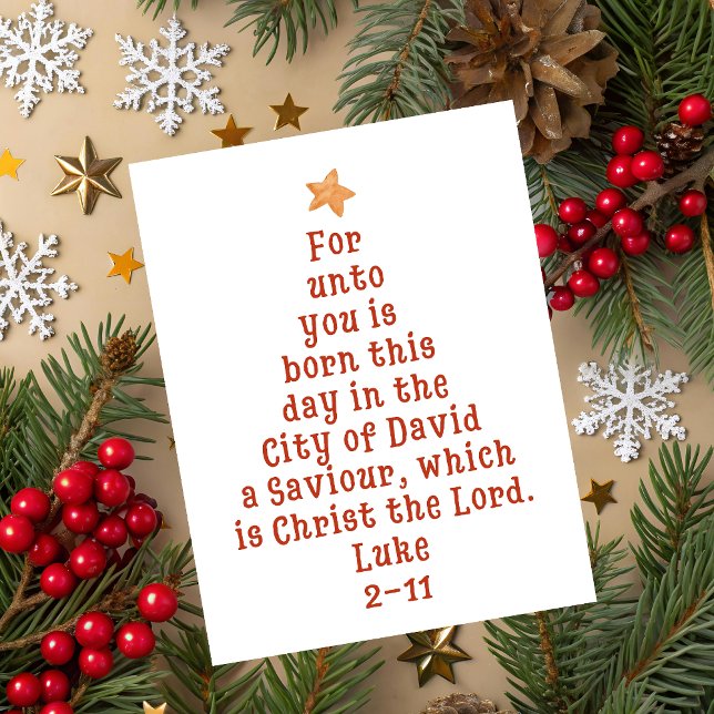 Luke 2:11 Bible Verse Christmas Tree Art Helgkort (Luke 2:11 Bible verse shaped like a Christmas tree with star – Christian Christmas greeting card.)