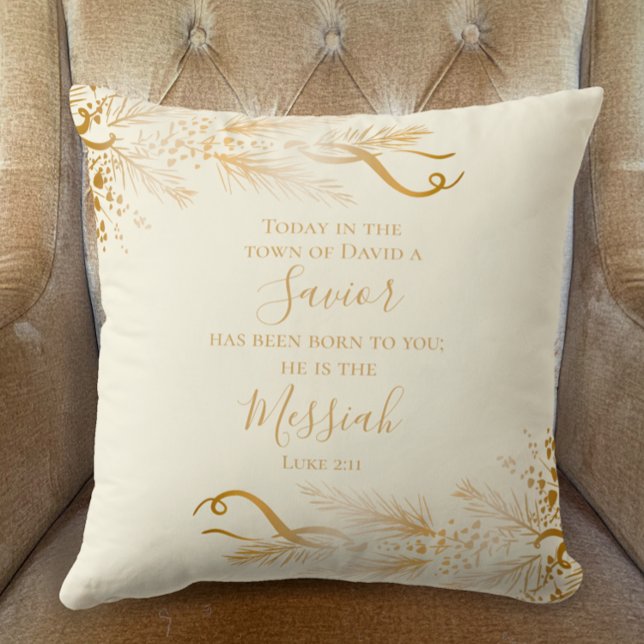 Luke 2:11 Christian Scripture Guld God jul Kudde (Luke 2:11 A Savior is born Custom Bible Scripture, Golden Modern Unique Merry Christmas Decor Gift)