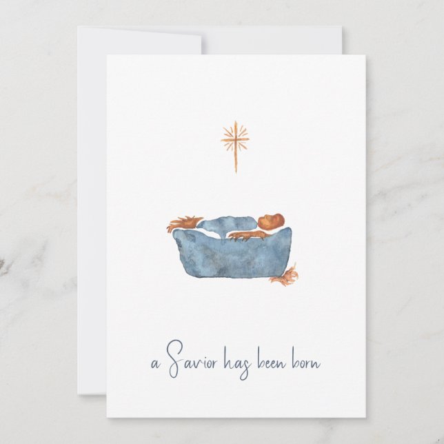 Luke 2:11 Minimalistisk vattenfärgsfiktiv jul Julkort (Framsida)