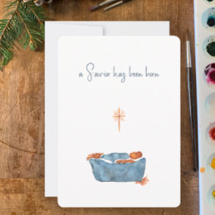 Luke 2:11 Minimalistisk vattenfärgsfiktiv jul Julkort