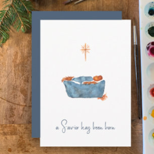 Luke 2:11 Minimalistisk vattenfärgsfiktiv jul Julkort