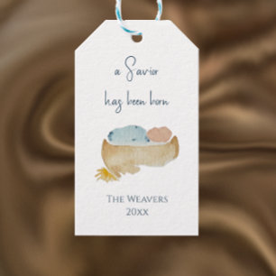 Luke 2:11 Minimalistisk vattenfärgsfiktiv jul Presentetikett