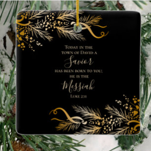 Luke 2:11 Scripture Elegant Guld God jul Julgransprydnad Keramik