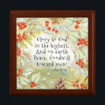 Luke 2 14 Glory till Gud i högsta julen Minnesask<br><div class="desc">En vacker inspirerande julklapp visar en söt vattenfärgsdesign av röda hullbär,  grönt löv och pinekoner och har Bible Verse Luke 2:14,  "Glory to God in the Top,  And on Earth Peace,  Goodwill towards manar!"</div>