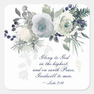 Luke 2:14 "Glory to God" Vit ros jul Fyrkantigt Klistermärke