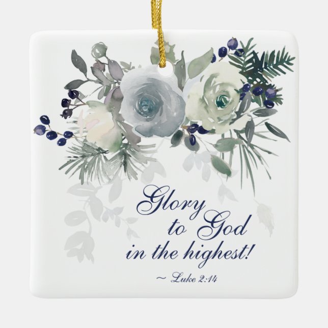 Luke 2:14 "Glory to God" Vit ros jul Julgransprydnad Keramik (Framsida)