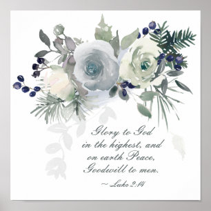 Luke 2:14 "Glory to God" Vit ros jul Poster
