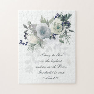 Luke 2:14 "Glory to God" Vit ros jul Pussel