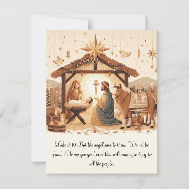 Luke 2 Manger Scene Flat Card (Skriva ditt eget) Tack Kort (Framsida)