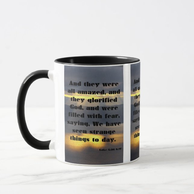 Luke 5:26 KJV Bible Scripture Pic Two-Tone Mugg (Vänster)