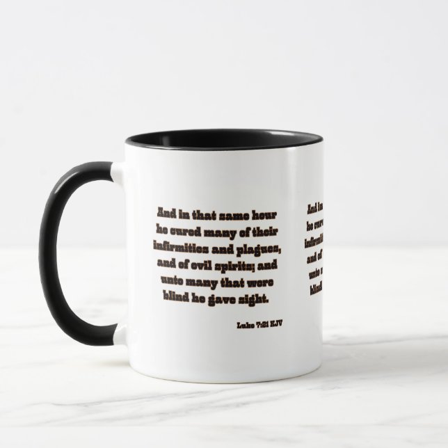 Luke 7:21 KJV Bible Scripture Two-Tone Mugg (Vänster)