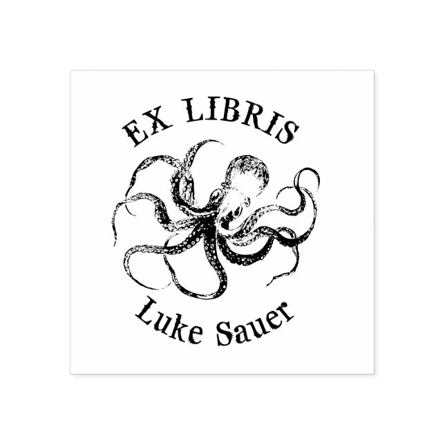 Luke octopus ex libris frimärke stämpel (Tryck)