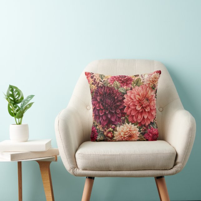 Luksuriös akvarell Dahlia-trädgård Kudde (Stol)