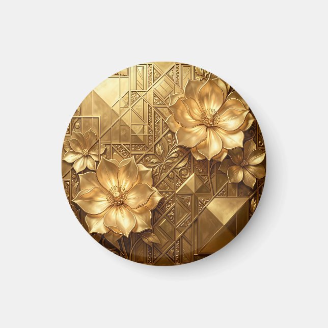 Luksuriös Art Deco Blommig Präglad Guldmönster Magnet (Framsidan)
