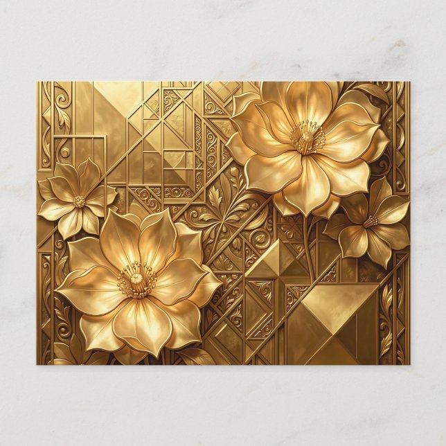 Luksuriös Art Deco Blommig Präglad Guldmönster Vykort (Framsida)