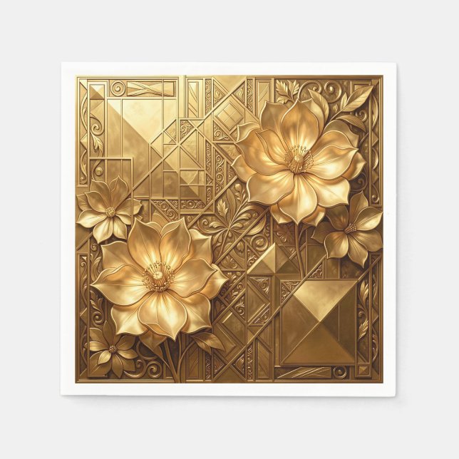 Luksuriös Art Deco Blommig Präglad Mönster i Guld Pappersservett (Framsidan)
