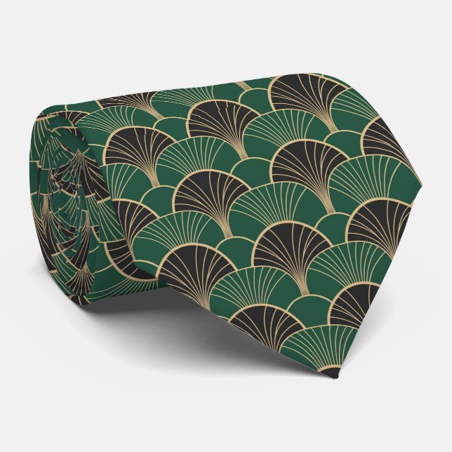 Luksuriös Art Deco-geometrisk design i smaragdgrön Slips (Rullad)