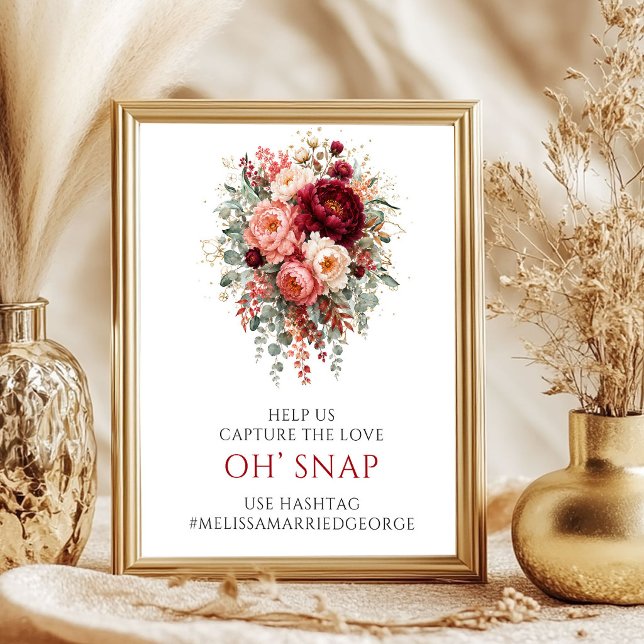 Luksuriös djupröd boho Oh Snap bröllop 8x10 skylt (Opulent Deep Red Boho Oh Snap Wedding 8x10 Sign

)