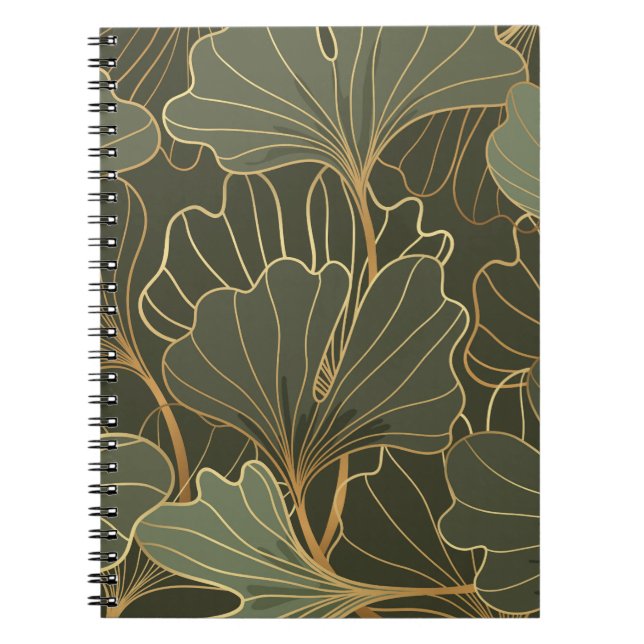 Luksuriös Ginkgo-guld Linjekonst Anteckningsbok (Framsidan)