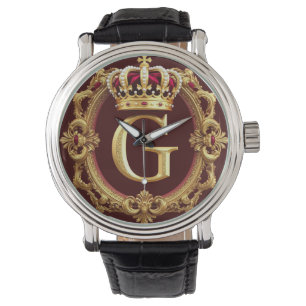 Luksuriös guldram med krönt monogram armbandsur