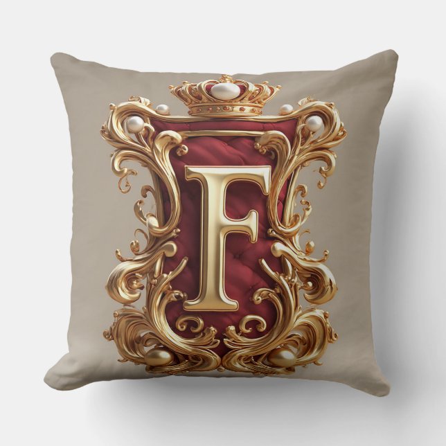 Luksuriös guldram med krönt monogram kudde (Framsida)