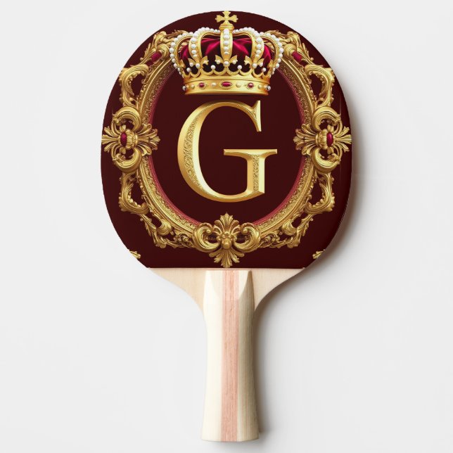 Luksuriös guldram med krönt monogram pingisracket (Framsidan)