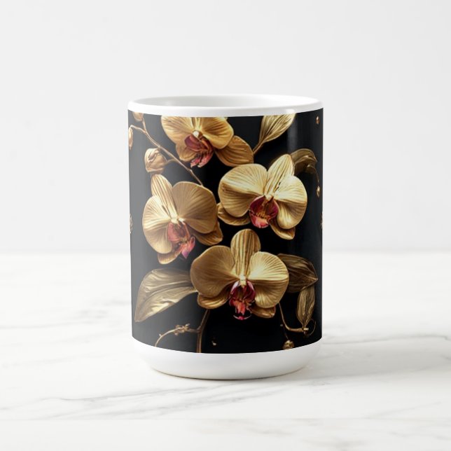 Luksuriös gyllene orkidéblommig konst kaffemugg (Center)
