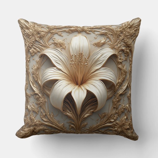 Luksuriös lily-design gyllene prydnadsutsmyckning kudde (Framsida)