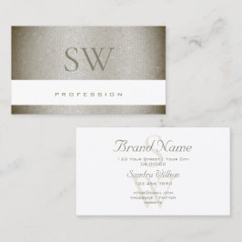 Luksuriös pärlgrå ormmönster med monogram visitkort