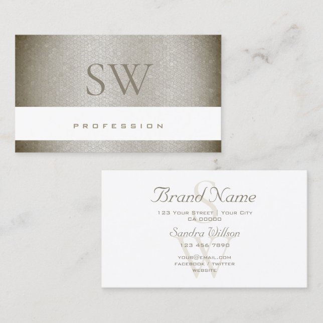 Luksuriös pärlgrå ormmönster med monogram visitkort (Fram/baksida)