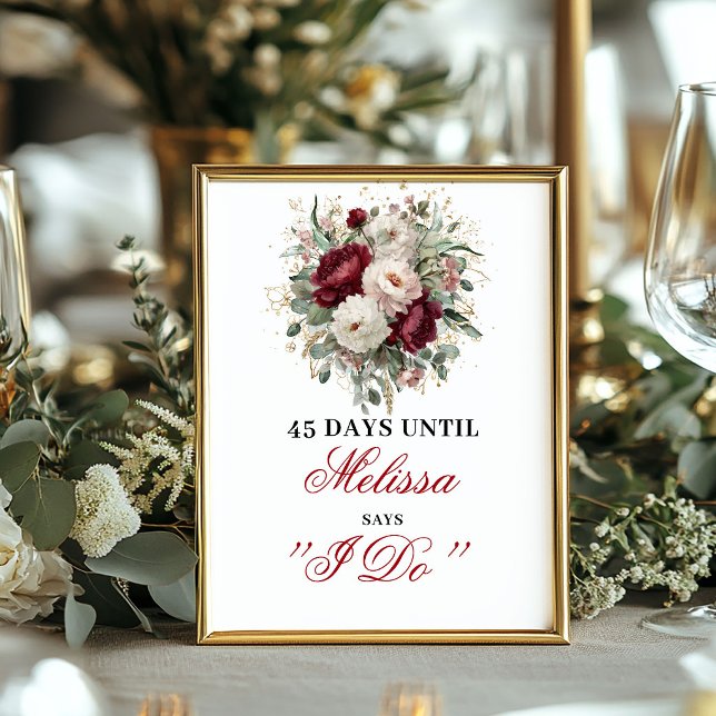 Luksuriös Rosa Burgunder Räknar Ned Dekoration Poster (Opulent Blush Burgundy Countdown Sign Decor)