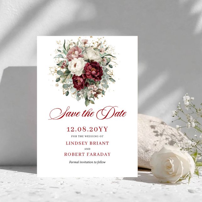 Luksuriös Rosé Burgunder Blommig Spara Datum Datumet (Opulent Blush Burgundy Floral Save The Date)