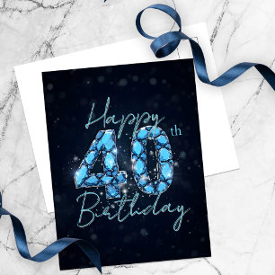 Luksuriös Safirblå och Svart 40-årsdag Vykort