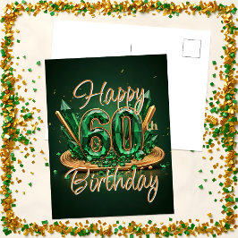 Luksuriös Smaragdgrön och Guld 60-års Födelsedag Vykort
