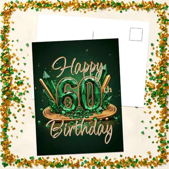 Luksuriös Smaragdgrön och Guld 60-års Födelsedag Vykort (Skapare uppladdad)