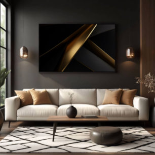 Luksuriös Svart Guld Abstrakt Geometrisk Canvastryck