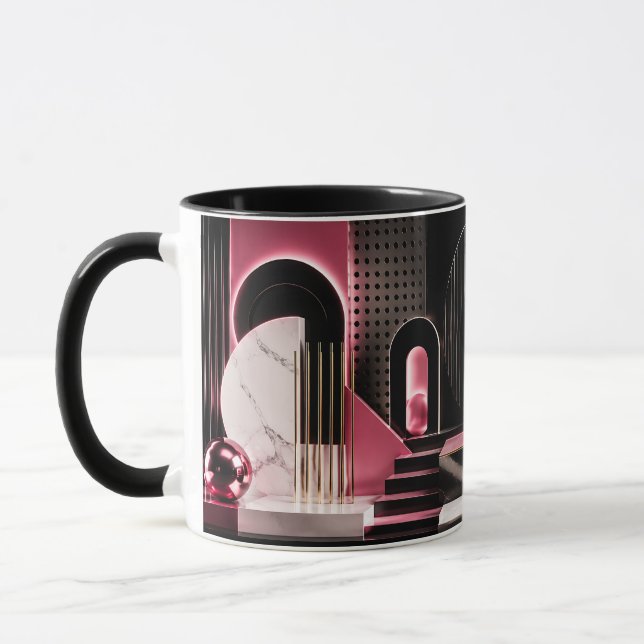 Luksuriös svart och rosa marmorgeometrisk design mugg (Vänster)