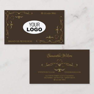 Luksuriösa Förgyllda Hörnor Mörkbruna med Logotyp Visitkort