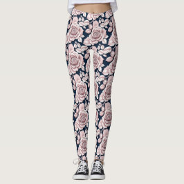 Luksuriösa mörkblå rosor med vita detaljer leggings