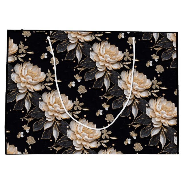 Luksuriöst pärlsvart påfågelblommönster elegant (Baksidan)