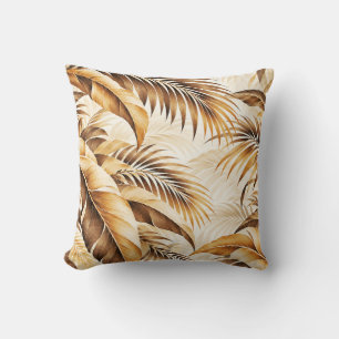 Luksuriöst Sepia Beige Tropiskt Palmbladsmönster Kudde