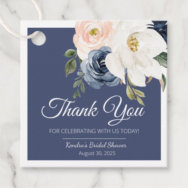 Luksus Ros Navyblå & Rosig Bröllopsfest Gåvor Etiketter (Framsida)